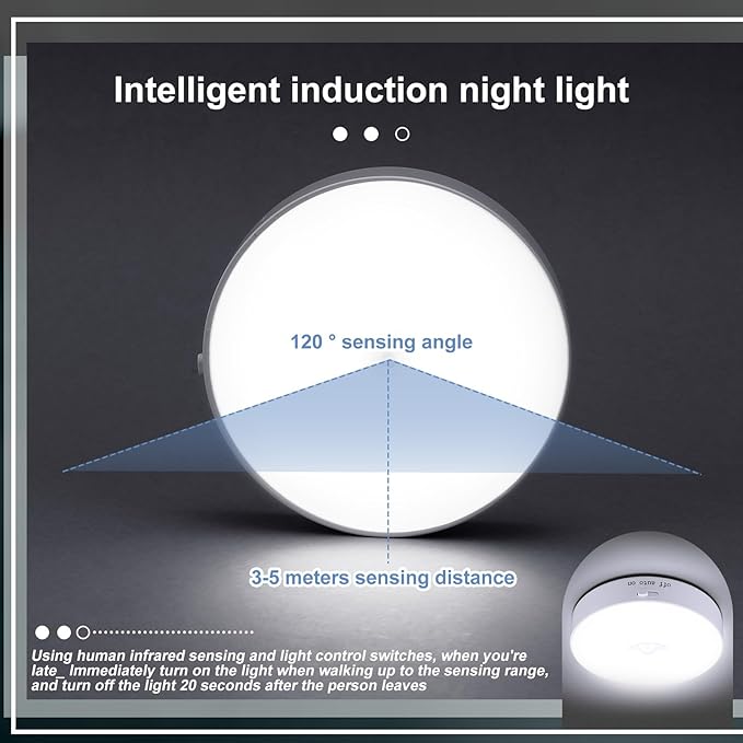 LED Motion Sensor Night Light, USB Rechargeable, White