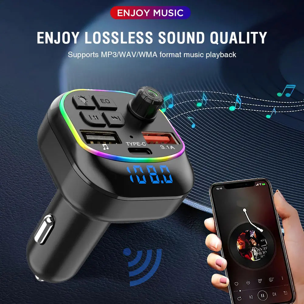Portable Wireless Audio & FM Transmission/Car MP3 Player/Charger BT5.3