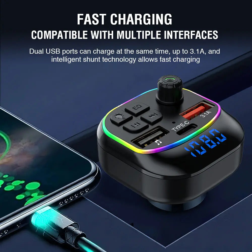 Portable Wireless Audio & FM Transmission/Car MP3 Player/Charger BT5.3