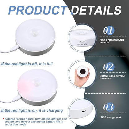 LED Motion Sensor Night Light, USB Rechargeable, White